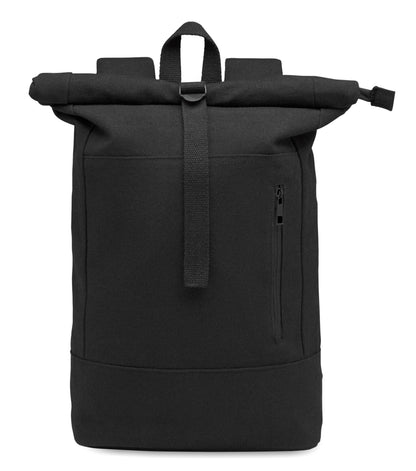 15'''' Rolltop-Laptop-Rucksack mit Reißverschluss aus recycelter Pre-Consumer-Baumwolle (70%) und recyceltem Polyester (30%).