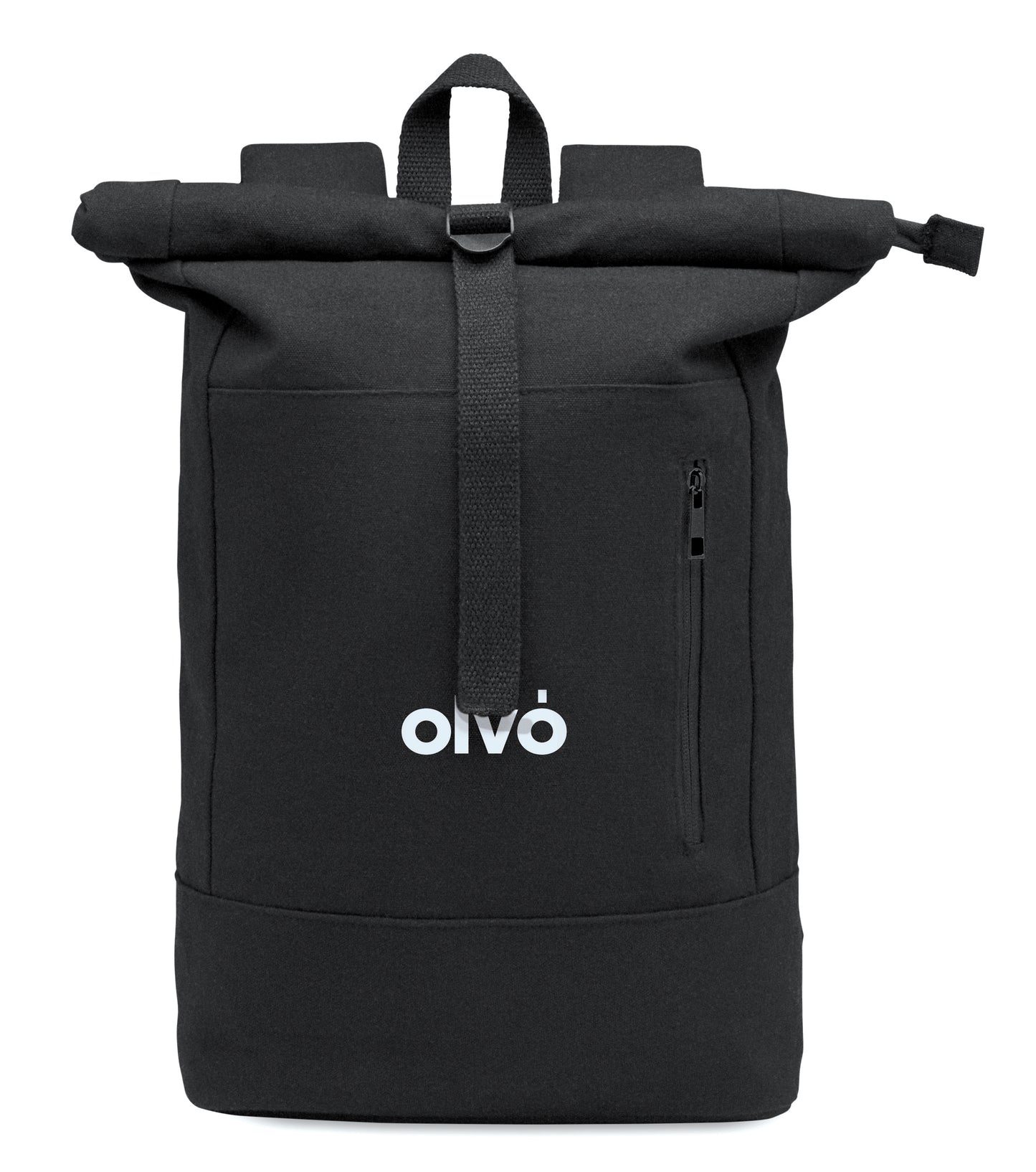 15'''' Rolltop-Laptop-Rucksack mit Reißverschluss aus recycelter Pre-Consumer-Baumwolle (70%) und recyceltem Polyester (30%).