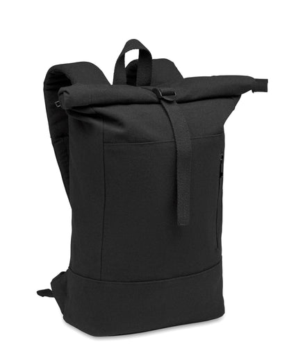15'''' Rolltop-Laptop-Rucksack mit Reißverschluss aus recycelter Pre-Consumer-Baumwolle (70%) und recyceltem Polyester (30%).