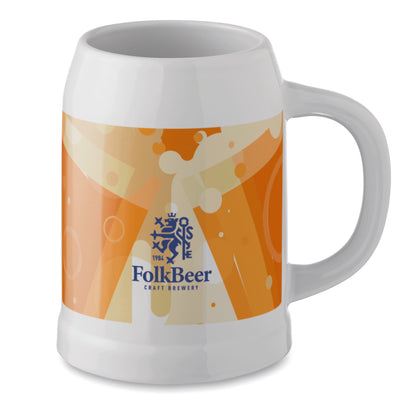 Bierkrug aus Keramik. Spezielle Beschichtung für Sublimationsdruck. Füllmenge: 500 ml.