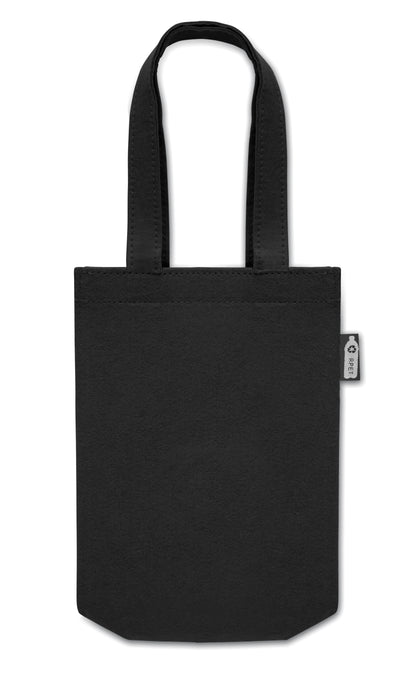 Kleine Geschenk- oder Goodie-Tasche mit kurzen Tragegriffen und Bodenfalte aus RPET-Filz. Filzstärke: