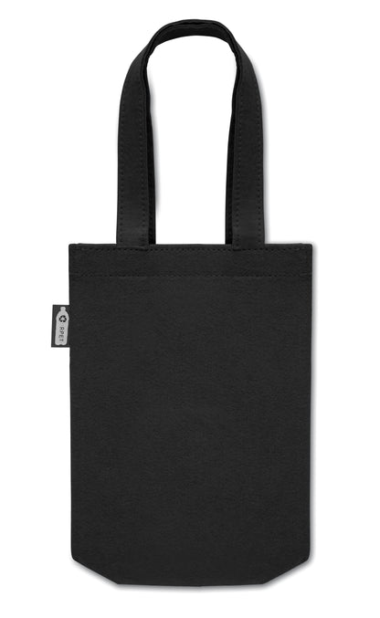 Kleine Geschenk- oder Goodie-Tasche mit kurzen Tragegriffen und Bodenfalte aus RPET-Filz. Filzstärke: