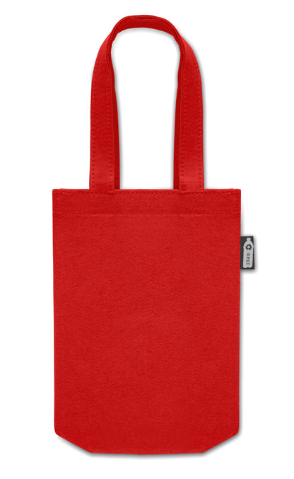 Kleine Geschenk- oder Goodie-Tasche mit kurzen Tragegriffen und Bodenfalte aus RPET-Filz. Filzstärke: