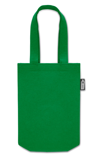 Kleine Geschenk- oder Goodie-Tasche mit kurzen Tragegriffen und Bodenfalte aus RPET-Filz. Filzstärke:
