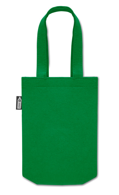 Kleine Geschenk- oder Goodie-Tasche mit kurzen Tragegriffen und Bodenfalte aus RPET-Filz. Filzstärke: