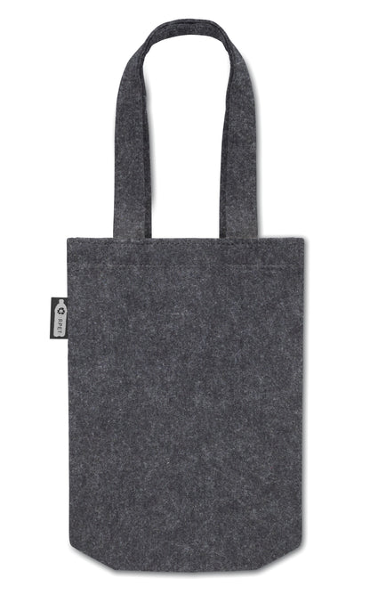 Kleine Geschenk- oder Goodie-Tasche mit kurzen Tragegriffen und Bodenfalte aus RPET-Filz. Filzstärke: