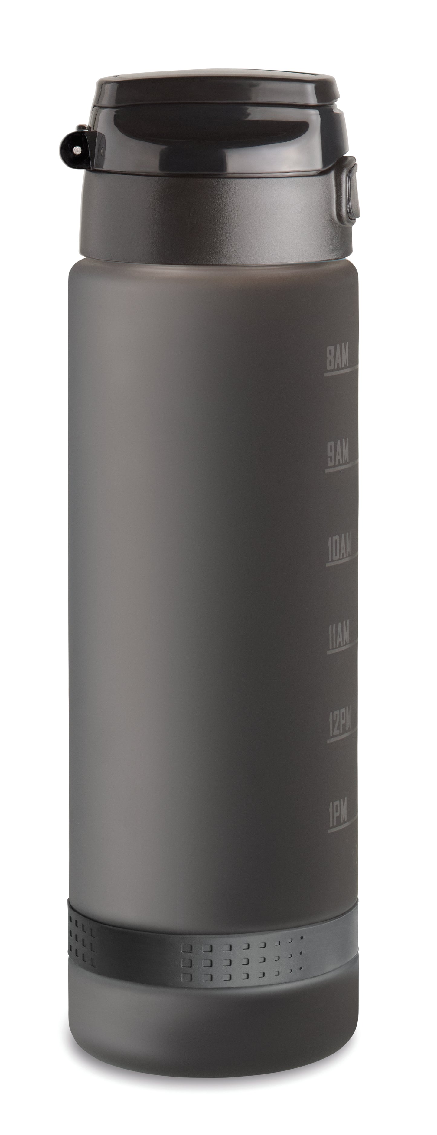 Sport-Trinkflasche aus RPET. Motivierende Zeitmarkierung einhändig zu öffnender Flip-Top-Deckel Sicherheitsverschluss und Henkel.