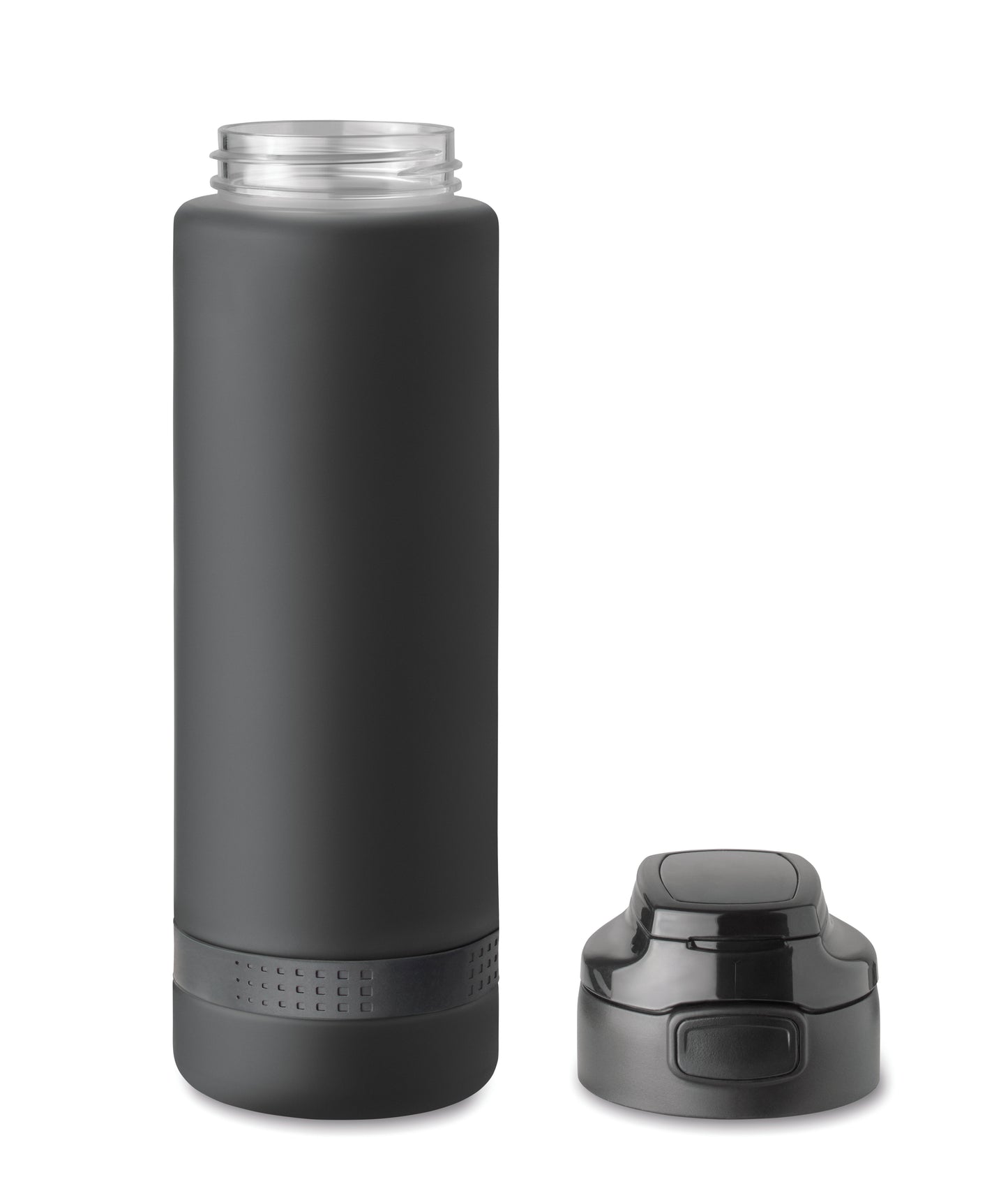 Sport-Trinkflasche aus RPET. Motivierende Zeitmarkierung einhändig zu öffnender Flip-Top-Deckel Sicherheitsverschluss und Henkel.