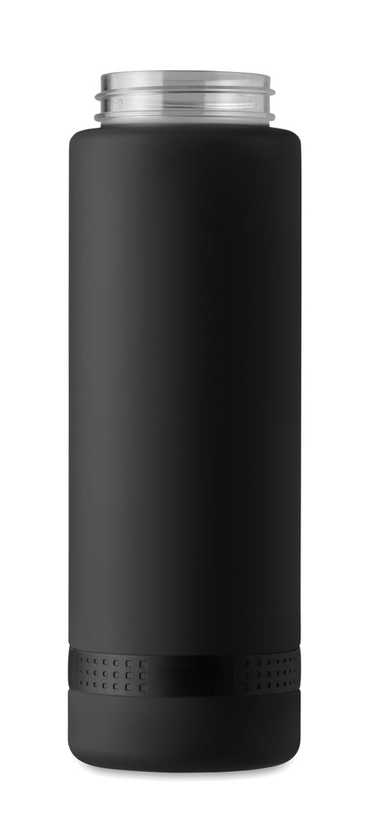 Sport-Trinkflasche aus RPET. Motivierende Zeitmarkierung einhändig zu öffnender Flip-Top-Deckel Sicherheitsverschluss und Henkel.
