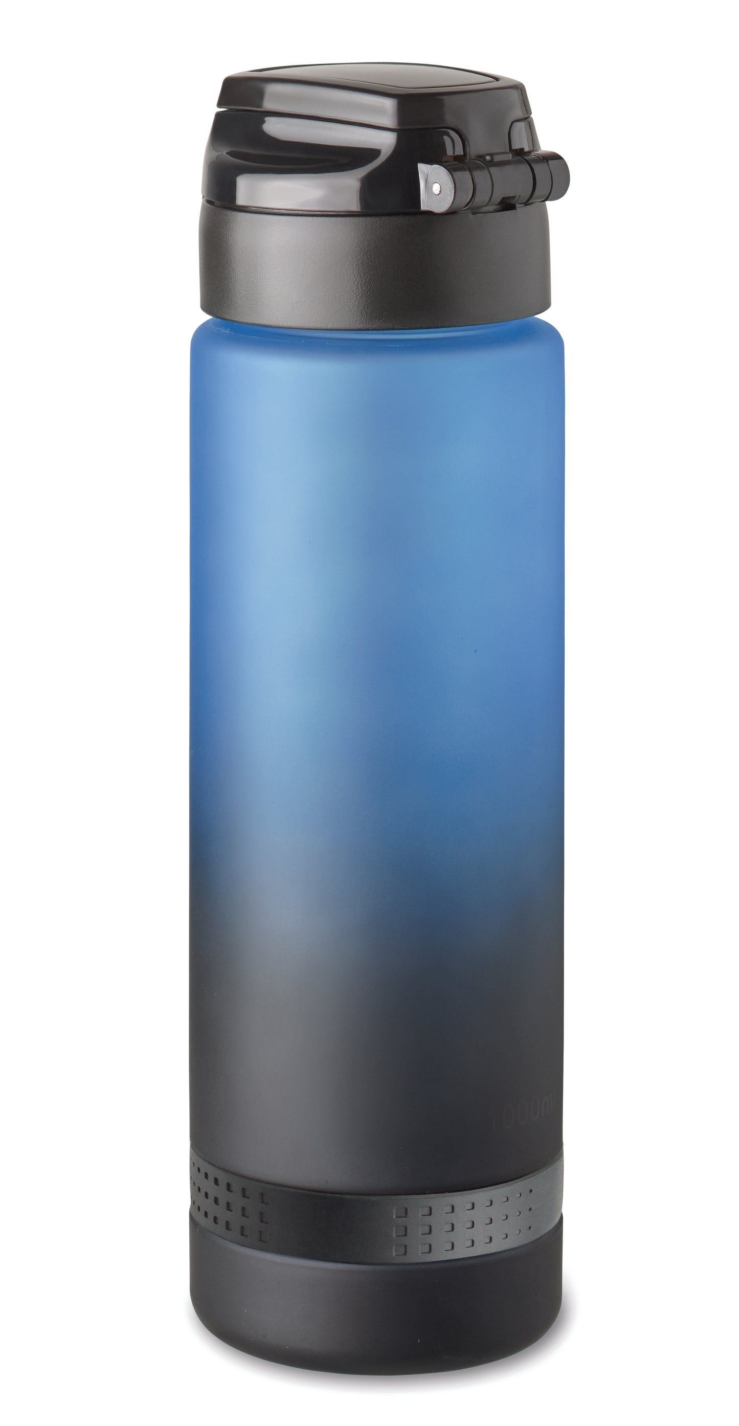 Sport-Trinkflasche aus RPET. Motivierende Zeitmarkierung einhändig zu öffnender Flip-Top-Deckel Sicherheitsverschluss und Henkel.