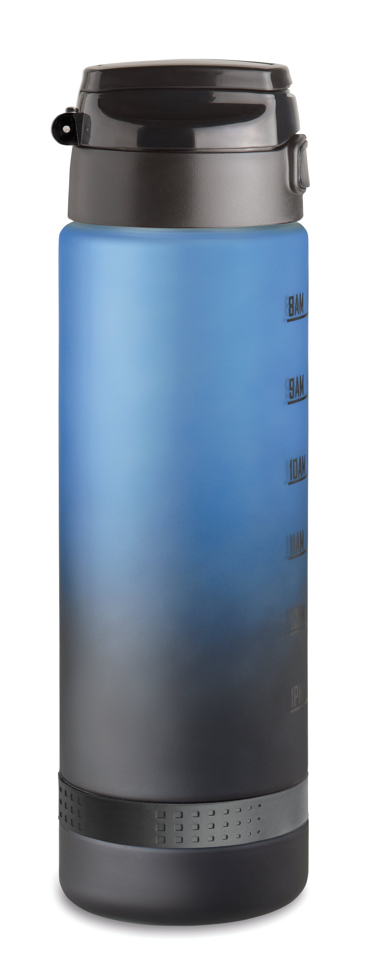 Sport-Trinkflasche aus RPET. Motivierende Zeitmarkierung einhändig zu öffnender Flip-Top-Deckel Sicherheitsverschluss und Henkel.