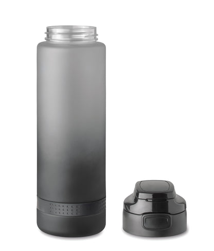 Sport-Trinkflasche aus RPET. Motivierende Zeitmarkierung einhändig zu öffnender Flip-Top-Deckel Sicherheitsverschluss und Henkel.