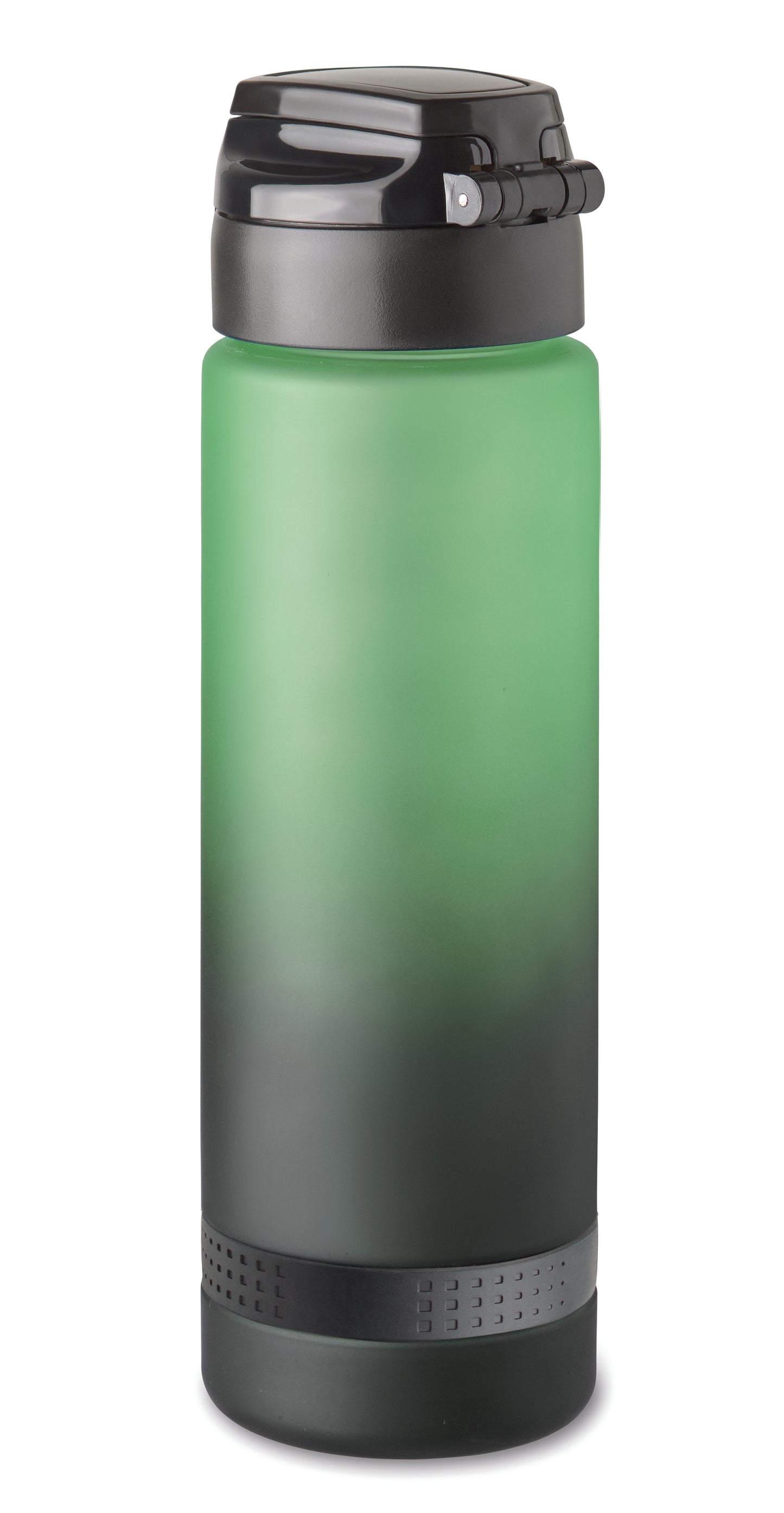 Sport-Trinkflasche aus RPET. Motivierende Zeitmarkierung einhändig zu öffnender Flip-Top-Deckel Sicherheitsverschluss und Henkel.