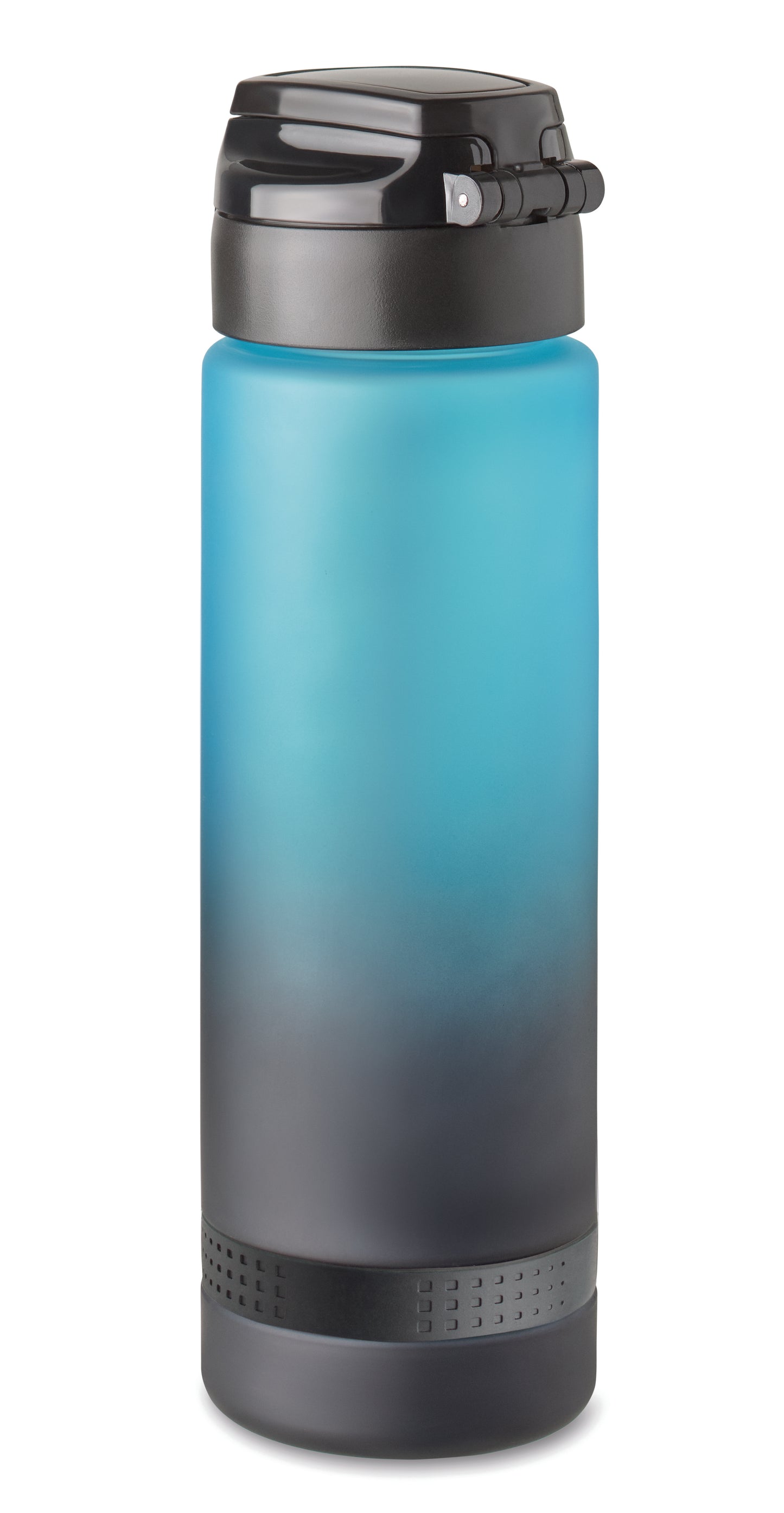 Sport-Trinkflasche aus RPET. Motivierende Zeitmarkierung einhändig zu öffnender Flip-Top-Deckel Sicherheitsverschluss und Henkel.