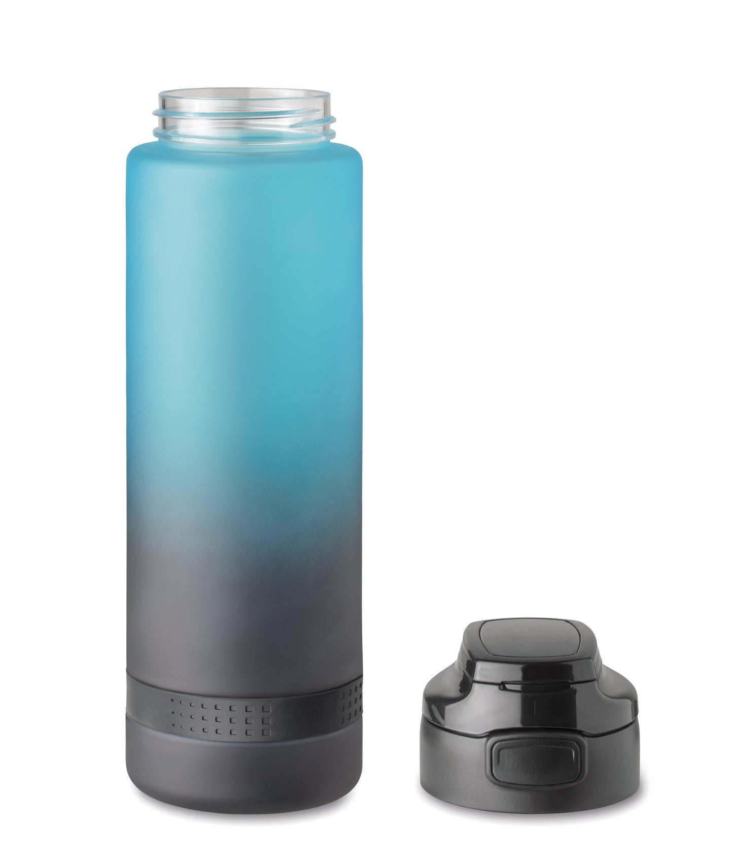 Sport-Trinkflasche aus RPET. Motivierende Zeitmarkierung einhändig zu öffnender Flip-Top-Deckel Sicherheitsverschluss und Henkel.