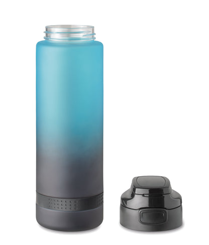 Sport-Trinkflasche aus RPET. Motivierende Zeitmarkierung einhändig zu öffnender Flip-Top-Deckel Sicherheitsverschluss und Henkel.