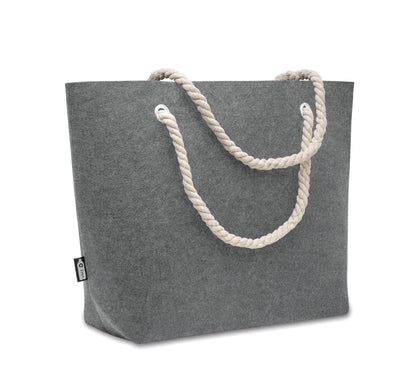 Einkaufs- oder Strandtasche aus RPET-Filz mit Kordelgriff. Filzstärke: 2 mm.