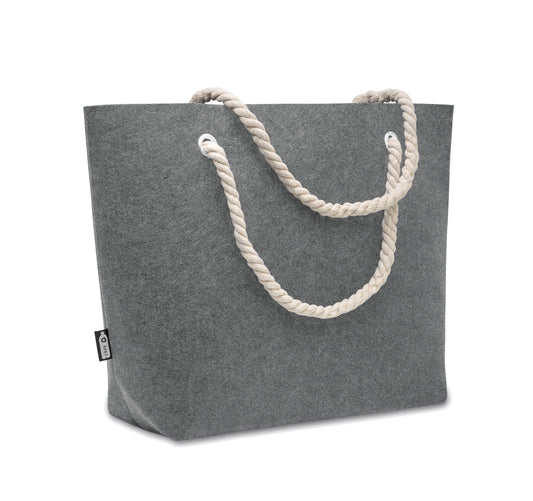 Einkaufs- oder Strandtasche aus RPET-Filz mit Kordelgriff. Filzstärke: 2 mm.
