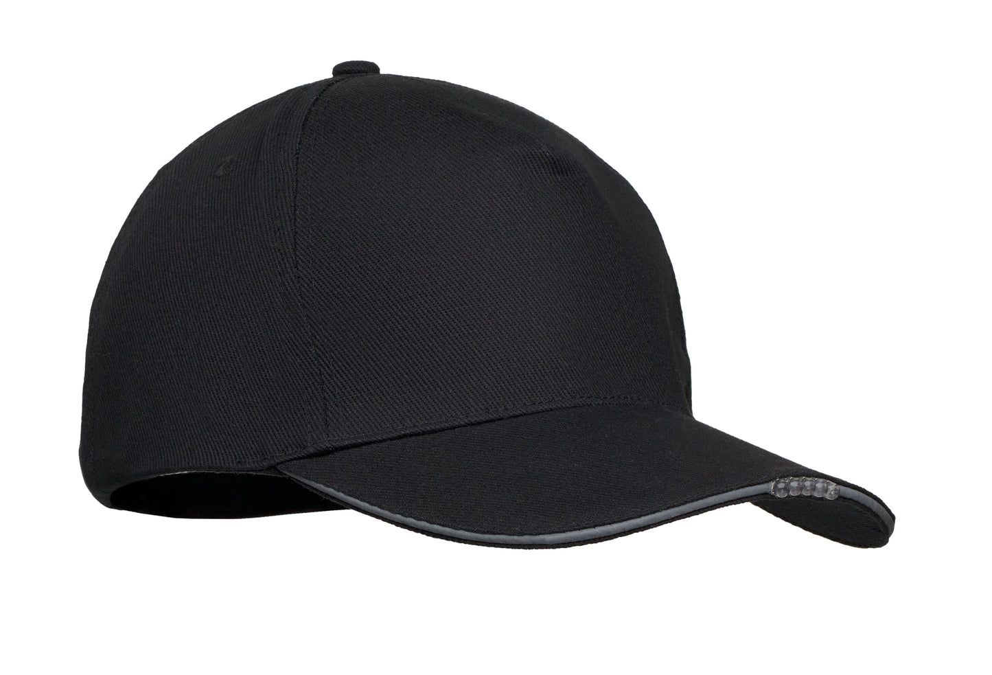Baseball Kappe aus Baumwolle 220g/m². 5 Panels. 5 LED Leuchten im Kappenschirm.