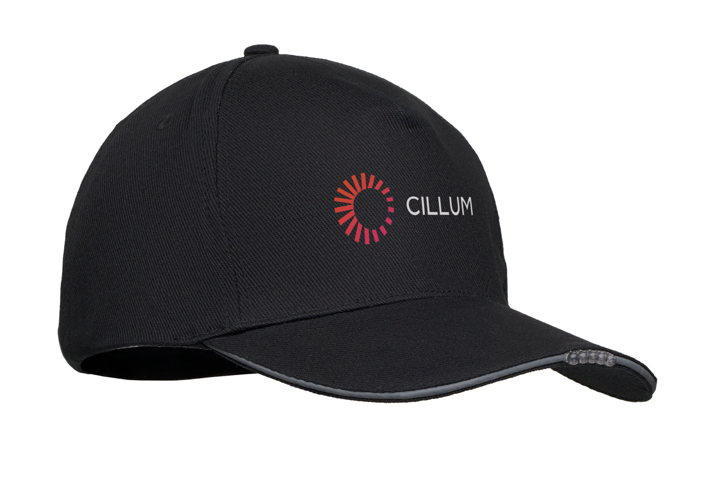 Baseball Kappe aus Baumwolle 220g/m². 5 Panels. 5 LED Leuchten im Kappenschirm.