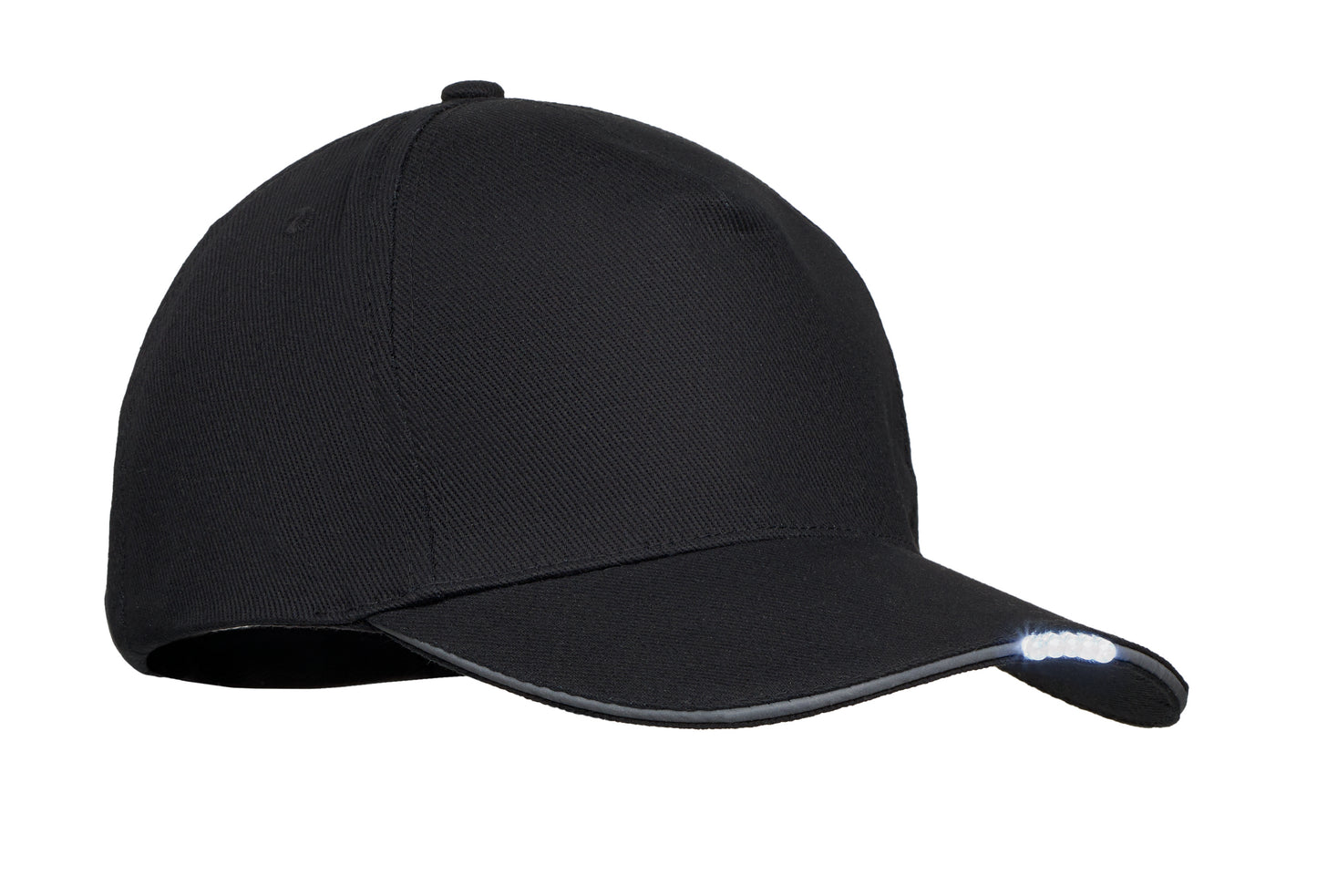 Baseball Kappe aus Baumwolle 220g/m². 5 Panels. 5 LED Leuchten im Kappenschirm.