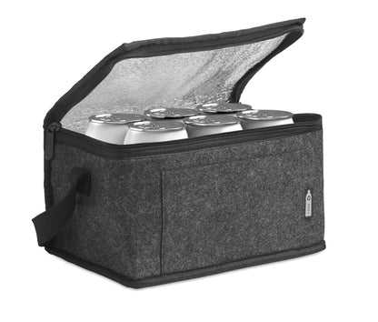 Kühltasche aus RPET-Filz mit Fronttasche. 1mm RPET-Filz- und isolierende 3 mm Aluminiumfolie.