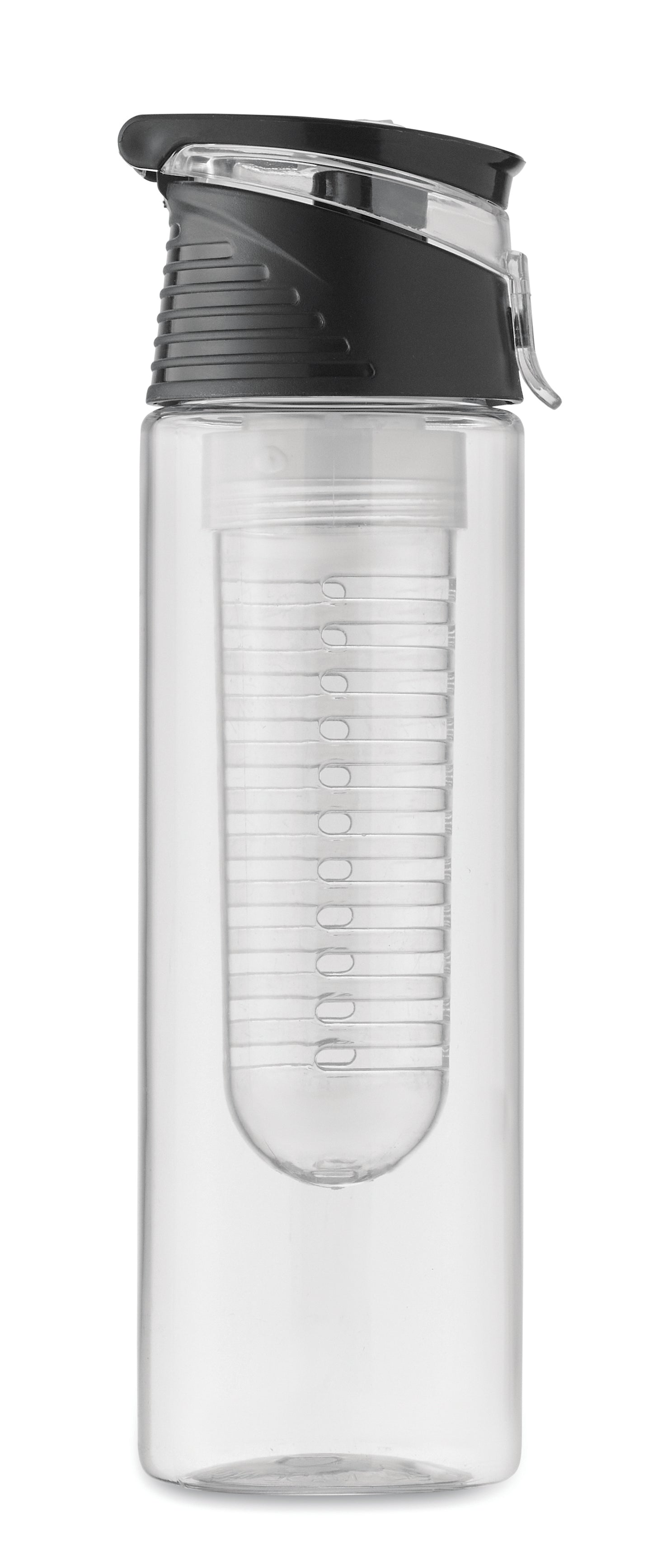 Trinkflasche aus RPET mit entnehmbarem Frucht-Aromafach. Henkel und auslaufsicherer Deckel. Füllmenge: 500
