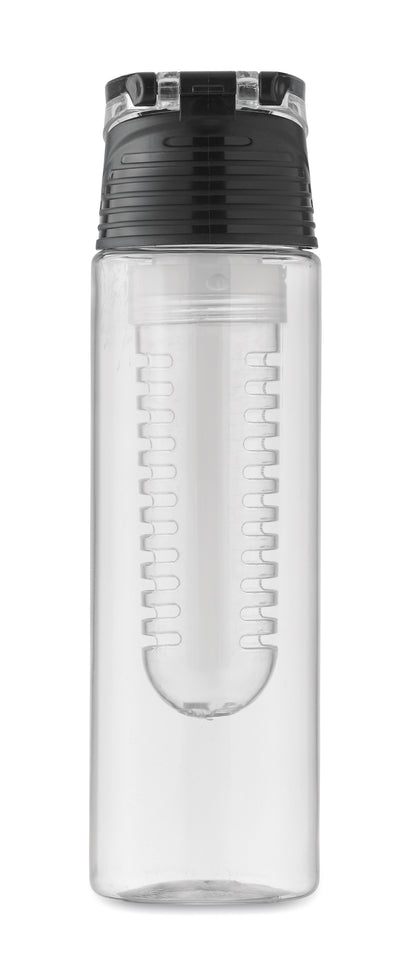 Trinkflasche aus RPET mit entnehmbarem Frucht-Aromafach. Henkel und auslaufsicherer Deckel. Füllmenge: 500
