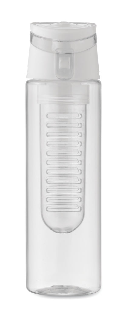 Trinkflasche aus RPET mit entnehmbarem Frucht-Aromafach. Henkel und auslaufsicherer Deckel. Füllmenge: 500