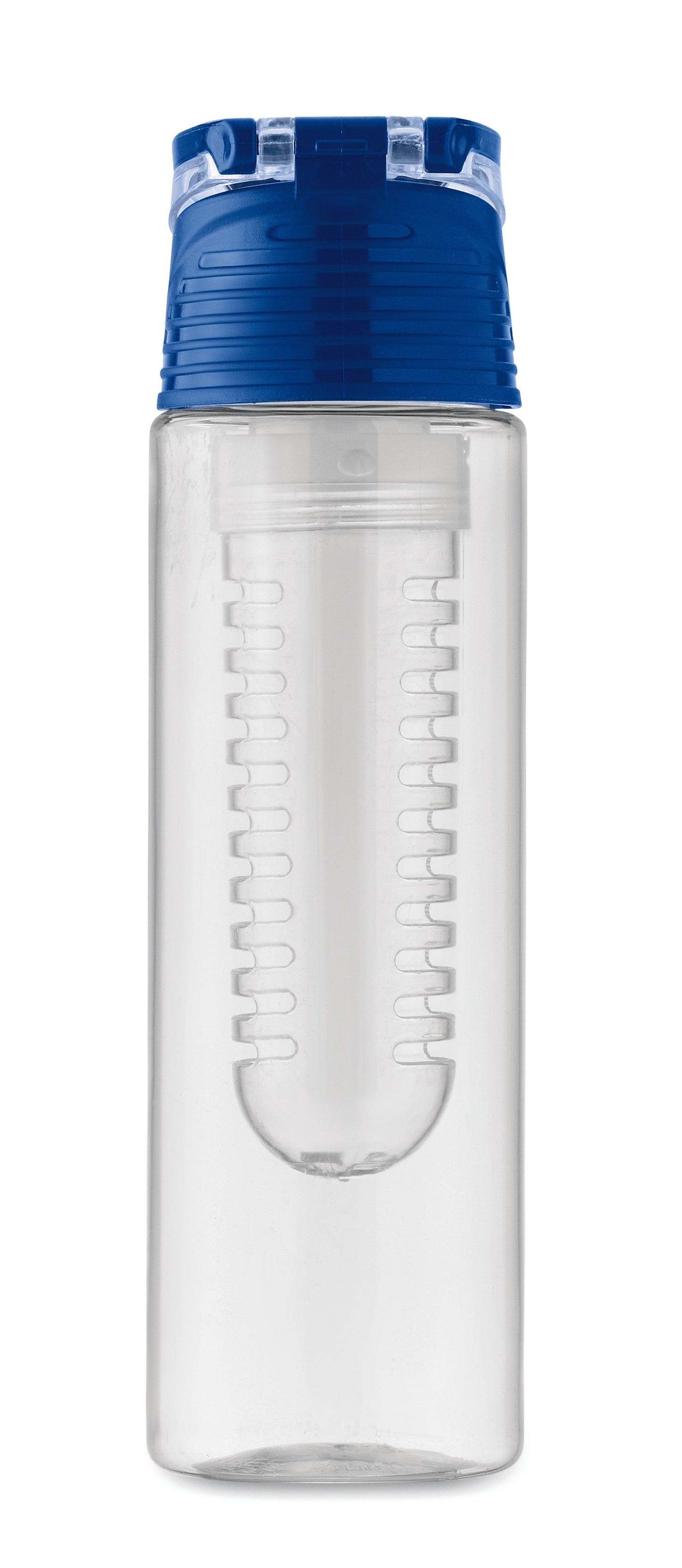 Trinkflasche aus RPET mit entnehmbarem Frucht-Aromafach. Henkel und auslaufsicherer Deckel. Füllmenge: 500