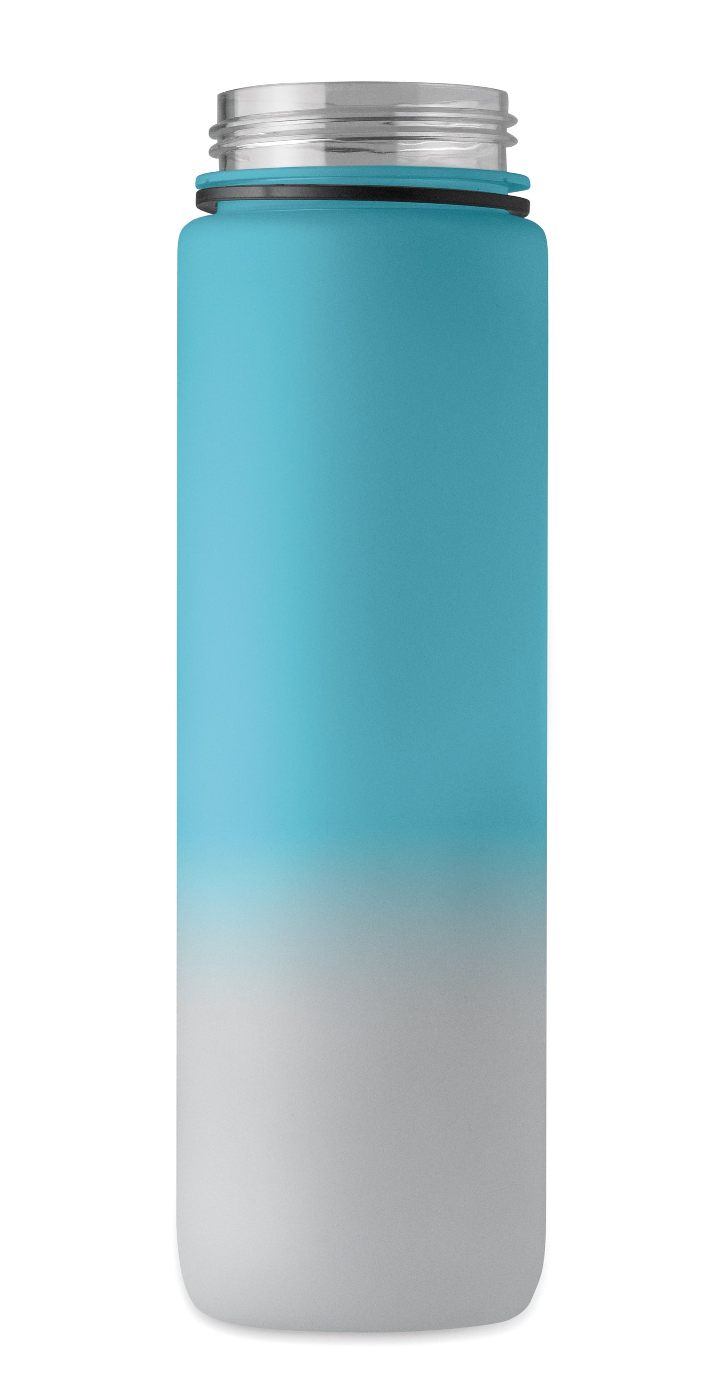 Sport-Trinkflasche aus RPET. Integrierter Trinkhalm weiches Silikonmundstück motivierende Zeitmarkierung einhändig zu öffnender