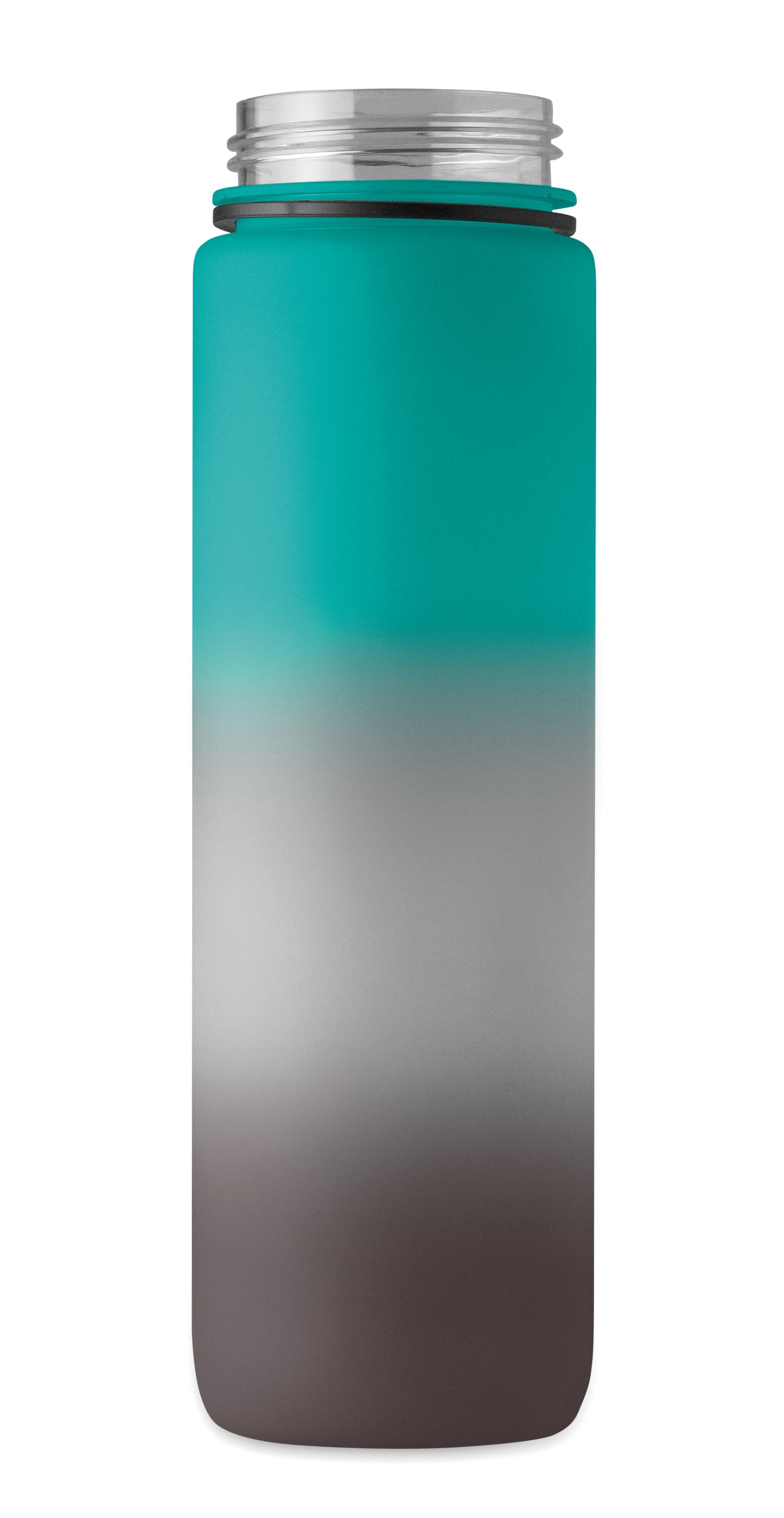 Sport-Trinkflasche aus RPET. Integrierter Trinkhalm weiches Silikonmundstück motivierende Zeitmarkierung einhändig zu öffnender