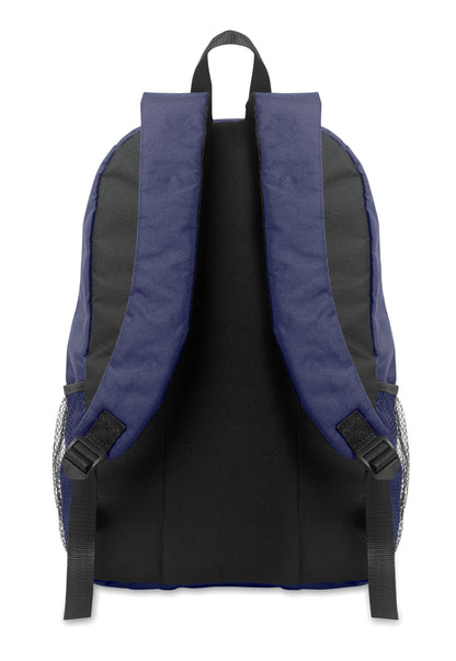 Rucksack mit Schnürung. Fronttasche mit Reißverschluss. Netztaschen auf beiden Seiten. 600D RPET-Polyester.