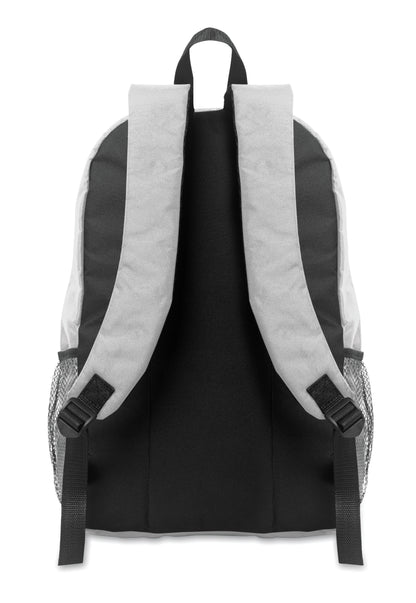 Rucksack mit Schnürung. Fronttasche mit Reißverschluss. Netztaschen auf beiden Seiten. 600D RPET-Polyester.