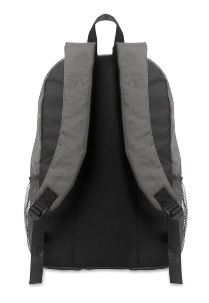 Rucksack mit Schnürung. Fronttasche mit Reißverschluss. Netztaschen auf beiden Seiten. 600D RPET-Polyester.
