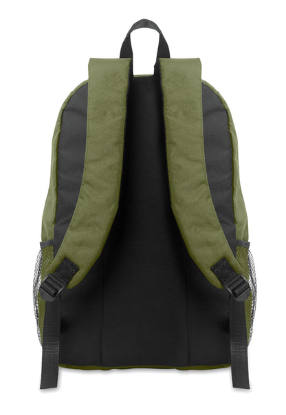 Rucksack mit Schnürung. Fronttasche mit Reißverschluss. Netztaschen auf beiden Seiten. 600D RPET-Polyester.