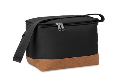 Kühltasche aus RPET 600D. Boden abgesetzt in Kork. Isoliermaterial: PEVA mit 2mm