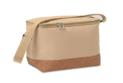 Kühltasche aus RPET 600D. Boden abgesetzt in Kork. Isoliermaterial: PEVA mit 2mm
