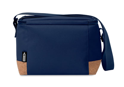 Kühltasche aus RPET 600D. Boden abgesetzt in Kork. Isoliermaterial: PEVA mit 2mm