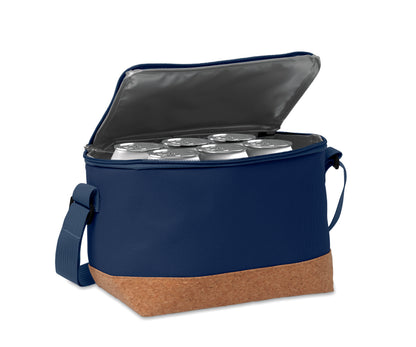 Kühltasche aus RPET 600D. Boden abgesetzt in Kork. Isoliermaterial: PEVA mit 2mm