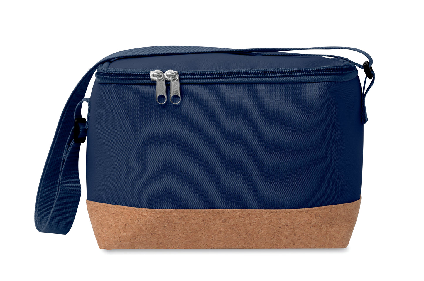 Kühltasche aus RPET 600D. Boden abgesetzt in Kork. Isoliermaterial: PEVA mit 2mm