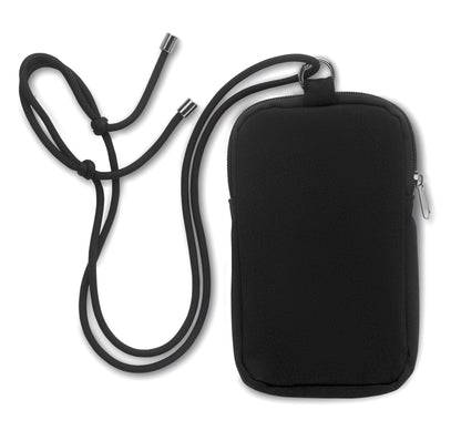 Crossbody-Smartphone-Tasche aus recycelter Baumwolle mit verstellbarer Kordel aus RPET-Polyester. Steckfach auf der
