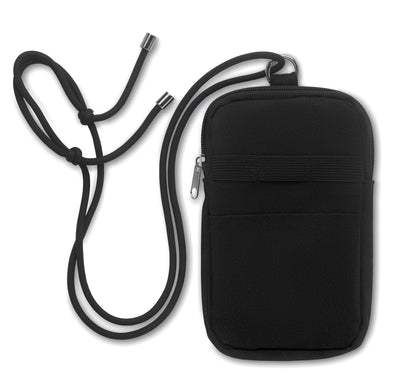 Crossbody-Smartphone-Tasche aus recycelter Baumwolle mit verstellbarer Kordel aus RPET-Polyester. Steckfach auf der