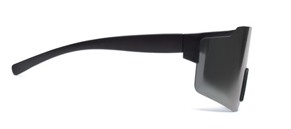 Sport-Sonnenbrille mit verspiegelten Gläsern und schwarzem Rahmen. UV400-Schutz.