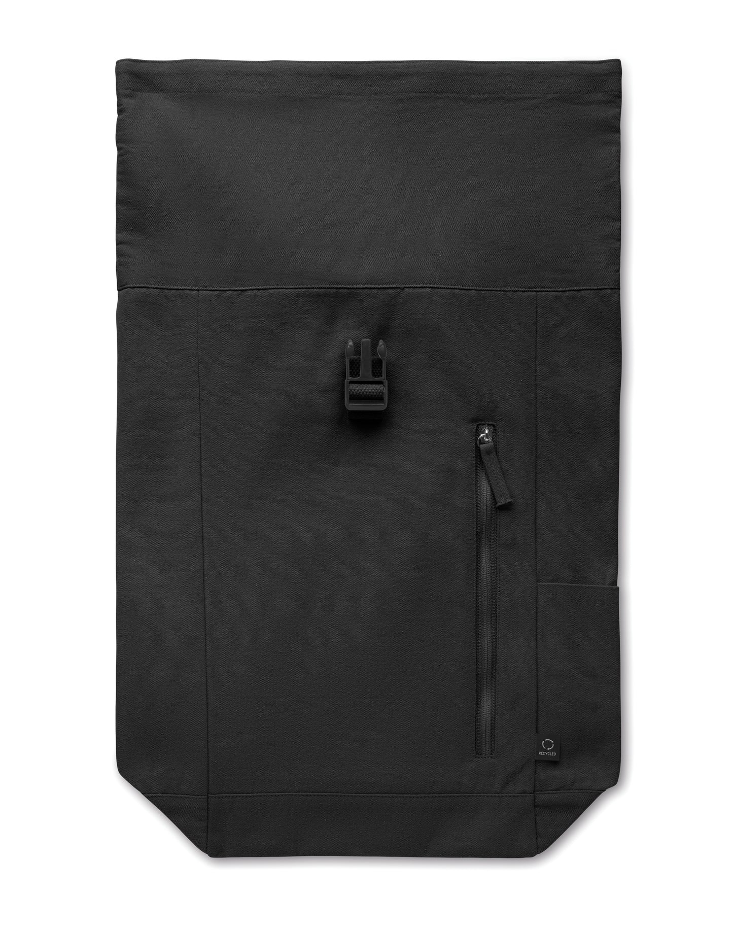 Rolltop-Rucksack mit Klettverschluss aus 390 g/m² (recycelte Baumwolle 80% und recycelter Polyester