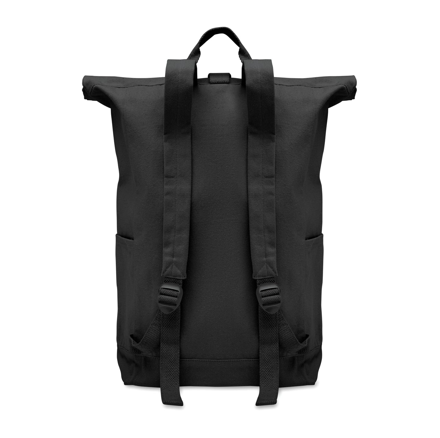 Rolltop-Rucksack mit Klettverschluss aus 390 g/m² (recycelte Baumwolle 80% und recycelter Polyester