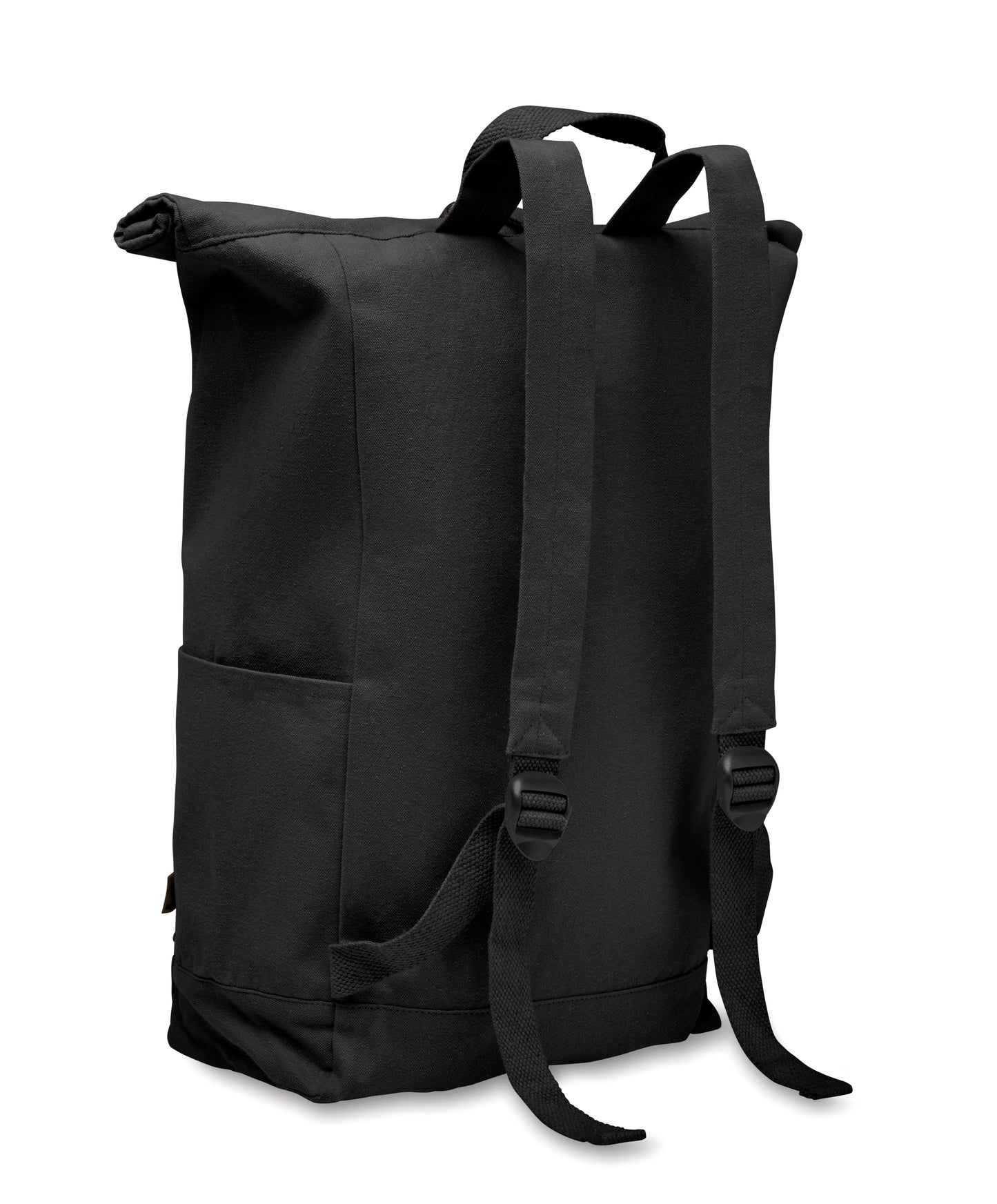 Rolltop-Rucksack mit Klettverschluss aus 390 g/m² (recycelte Baumwolle 80% und recycelter Polyester