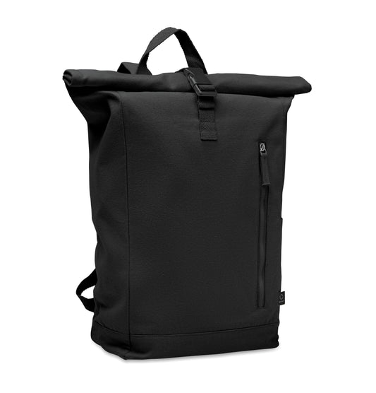 Rolltop-Rucksack mit Klettverschluss aus 390 g/m² (recycelte Baumwolle 80% und recycelter Polyester