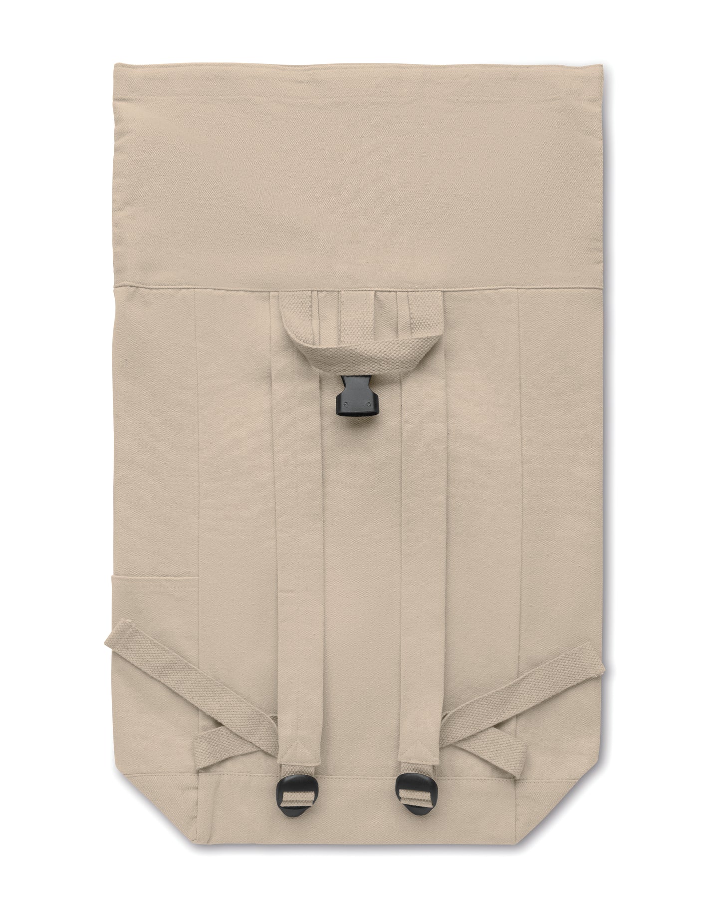 Rolltop-Rucksack mit Klettverschluss aus 390 g/m² (recycelte Baumwolle 80% und recycelter Polyester