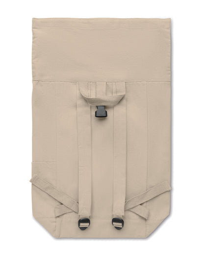 Rolltop-Rucksack mit Klettverschluss aus 390 g/m² (recycelte Baumwolle 80% und recycelter Polyester